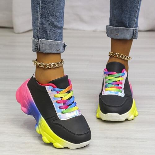 Women Sneakers Shoes Size 43 Spring Thick Bottom Rainbow Colored Female Footwear Casual Comfortable Non Slip Shoes Ladies New