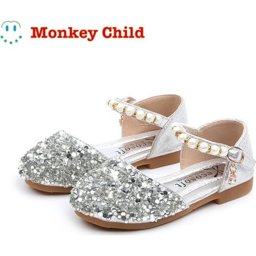 Summer Girls Shoes Bead Mary Janes Flats Fling Princess Shoes Baby Dance Shoes Kids Sandals Children Wedding Shoes Gold Lady sho