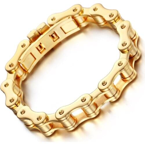 Fashion New Link Chain Gold Black Color Stainless Steel Bracelet Men Heavy 10MM Wide Mens Bracelets Bicycle Chain Wristband