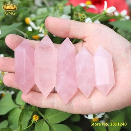 Natural Pink Quartz Hexagon Double Point Pendant Necklace Raw Quartz Crystal Healing Point Jewelry Charms DIY