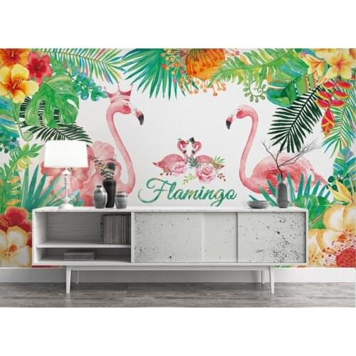 Customized 3d Southeast Asia Flamingo Banana Leaf Turtle Leaf Living Room TV Bedroom Background Decorative Wall Paper