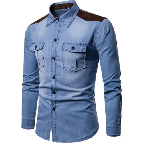 New Pure Cotton Men slim fit Denim Long Sleeve Shirt Four Seasons Business Fashion Retro Casual Shirt Jacket Male Brand Clothes