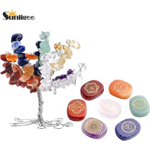 Sunligoo Chakra Healing Crystal Tumbled Stones Lucky Money Tree Decor 7 Chakra Reiki Healing Crystals Balance Irregular Stone