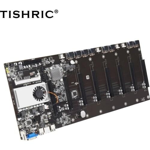 TISHRIC BTC-T37 Professional Mining Motherboard 8 GPU Mainboard With CPU Crypto With 64GB Msata SSD 4GB 1600 RAM SET Video Card