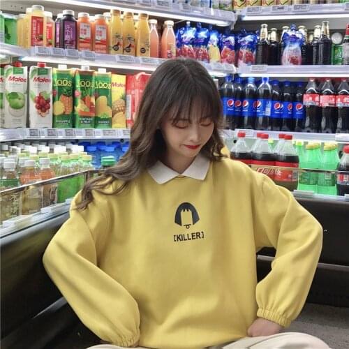 Polo collar off two fleece female add hair thickening han edition of 2020 autumn winters, loose bf languid is lazy wind thanks