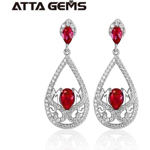 Ruby Silver Stud Earring for Women Fine Jewelry S925 Real Silver Created Ruby Pear Cut Classic Style Womens Favorite Earrings