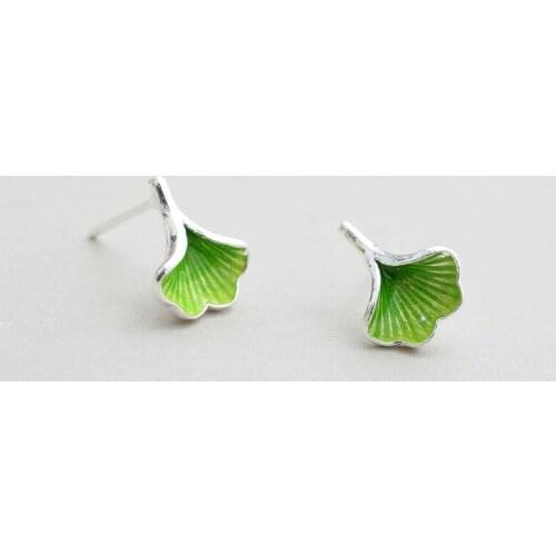 925 Sterling Silver Ginkgo Leaf Charm Stud Earrings For Women Girls Wedding Party Jewelry Pendientes eh201