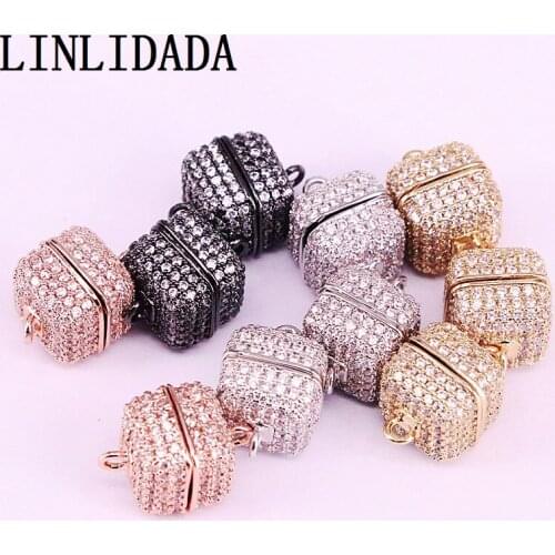10Pcs Brass Micro Pave Cubic Zirconia CZ Magnetic Clasp for Jewelry Findings DIY Making Craft cube shape Mixed Color