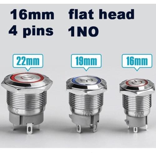 16mm Brass Metal push button Waterproof LED light short button self-recovery momentary small push button 1NO 4pins power switch