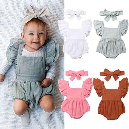 2PCS Summer Newborn Baby Girl Boy Clothes Ruffle Romper Jumpsuit Outfits Clothing