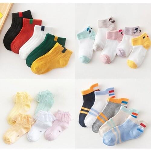 5 Pairs/Lot Kids Boys Girls Socks Cotton Elastic School Children Girls Dance Lace Socks Various Animal Solid Striped Sports Sock
