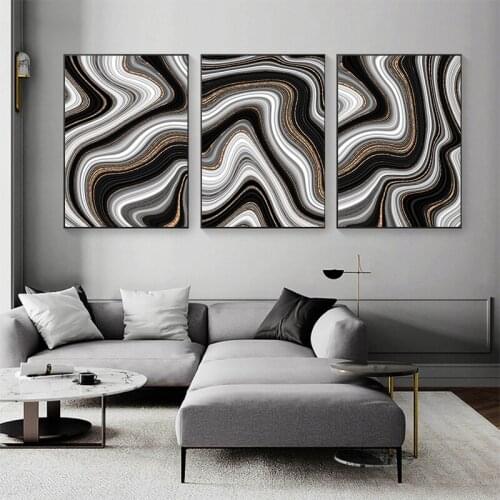 Abstract Agate Fuid Pattern Poster Black White Golden Marble Wall Art Canvas Painting Luxury Print Living Room Decoration