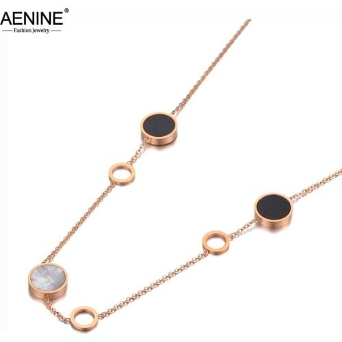 AENINE Goth Stainless Steel 6Pcs Geometric Disc Charm Pendant Necklaces Acrylic & Shell Bohemia Necklace For Women AN20087