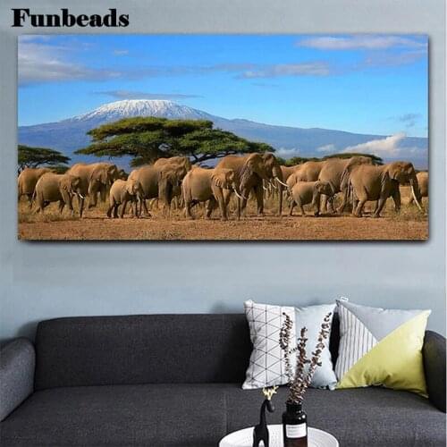DIY Diamond Painting Modern animal art, African grassland elephant herd diamond Embroidery 5d Diamond needlework cross FF3964