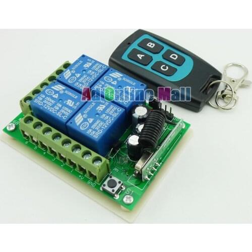 315MHZ 12V 4 Channel Wireless Remote Control Switch + Waterproof Four-button Remote Control Module