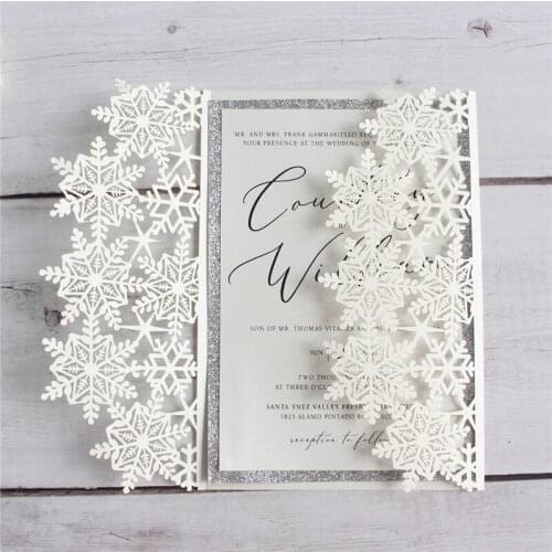 Elegant snowflake wedding invitations ivory shimmer marriage engagement invitation customizable