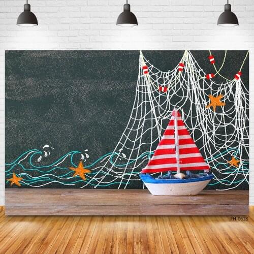Sailboat Starfish Indoor Photocall Backdrops Newborn Baby Shower Boy Girl Sweet Birthday Party Photography Background Photophone