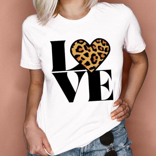 Women Graphic Leopard Love Heart Letter 90s Style Trend Spring Summer Fashion Lady Clothes Tops Tees Print Female Tshirt T-Shirt