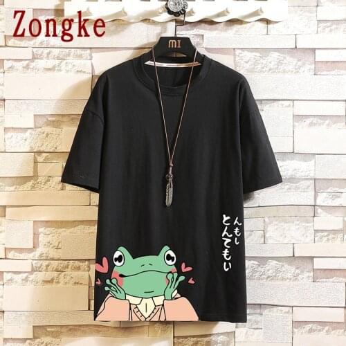 Zongke Frog Print Cotton T Shirt For Men Clothing Harajuku Tee Shirt Summer Streetwear Hip Hop 5XL 2021 New Arrivals