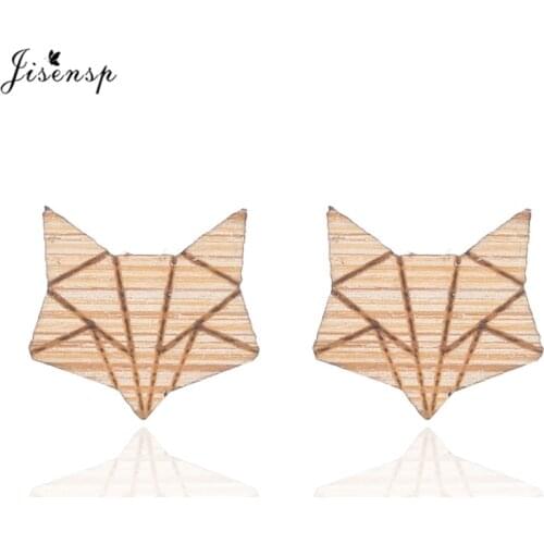 Jisensp Cute Desert Fox Women Earrings Tiny Lovely Animal Wooden Earrings Jewelry Studs for Women Girls Party Gifts 2019
