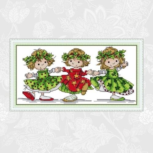 Joy sunday cross-stitch three dancing girls count print on canvas cross stitch kits embroidery needle thread sets