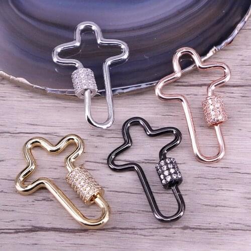 5PCS, CZ Micro Pave Cross Shaped Lock Carabiner, Pave Lock Crystal Zirconia Clasp Jewelry Findings