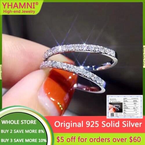 With Certificate 18K White Gold Finger Stackable Rings Womens Bride Wedding Sterling Silver 925 Ring Girl Fine Jewelry Gift R02