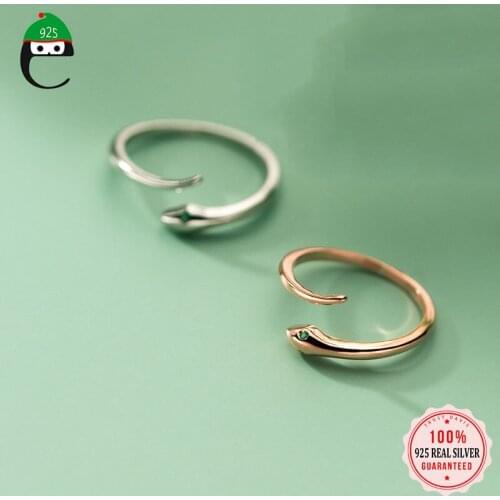 ElfoPlataSi Genuine Real 925 Sterling Silver Fashion Opening Snake Charm Finger Ring For Women Wedding Party Fine Jewelry DD854