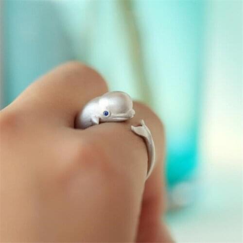 Cute Animal Whale Dolphin 925 Sterling Silver Adjustable Rings For Women Fashion Trendy Creative Jewelry Gift