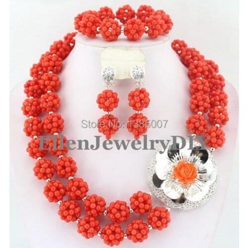 Orange African Coral Jewelry Set Coral Beads Necklace Set Nigerian African Wedding Beads Jewelry Set W7381