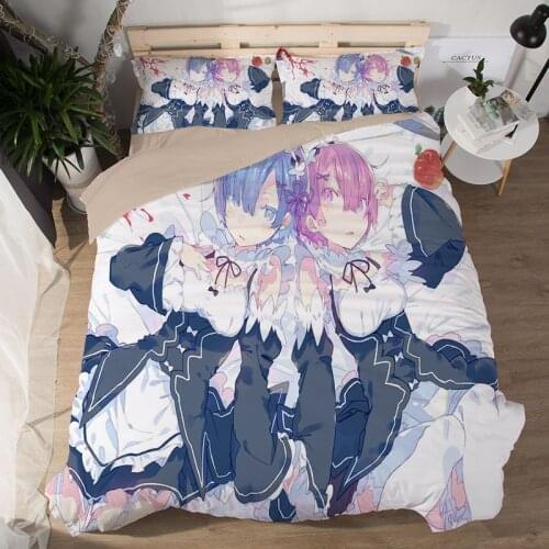 Rem Ram 3D Cartoon Anime Print Bedding Set Duvet Covers Pillowcases NEW Comforter Bedding Sets Bedclothes Bed Linen 15