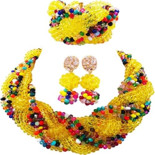 In fashion yellow and multicolors crystal bead african necklace nigerian wedding beads jewelry set 12BZ-04