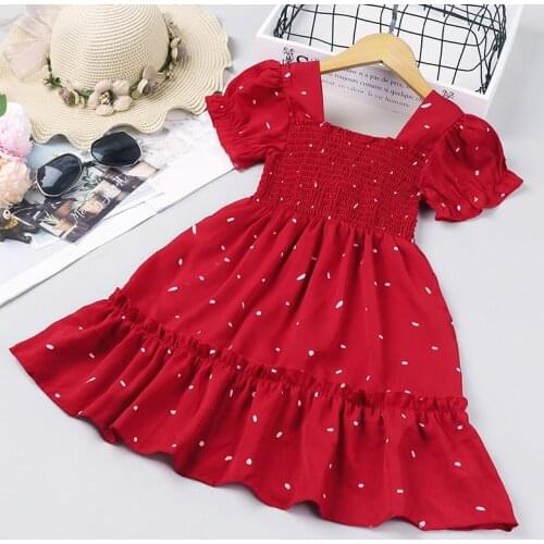 Girls Summer New Dress Red Kids Party Dresses For Girls Dot Pattern Children Dresses Kids Ruffles Clothes