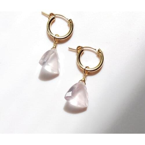 Lii Ji Rose Quartz 13mm 14K Gold Filled Hoop Earrings Women Jewelry Natural Stone Good For Love