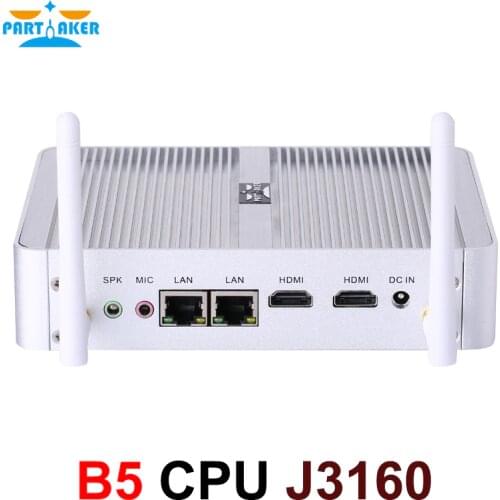 Partaker Nuc Fanless Mini PC Windows 10 pfSense OpenVPN Soft Router Computer Intel N3150 J3160 Quad Core 2.08GHz 2*Lans 2*HD-MI