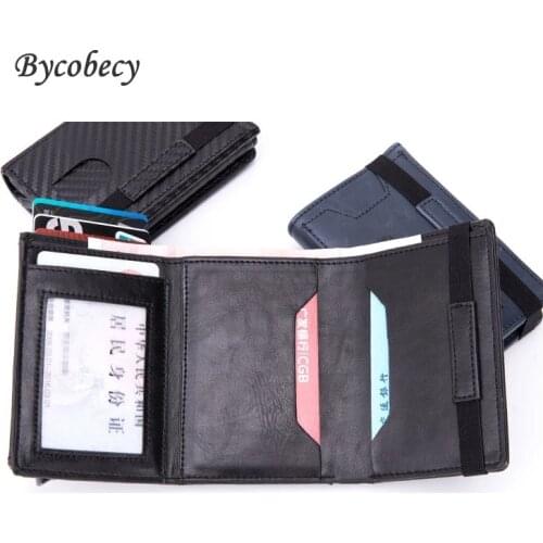 Men Carbon Fiber Credit Card Holder RFID Blocking Case Multifunctional PULeather Wallet Business Metal Box Female Bag Slim Purse