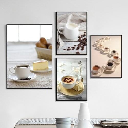 Food Drink Waffle Coffee Milk Coffee Beans Wall Art Canvas Painting Kitchen Home Decorative Picture Poster Print For Dining Room