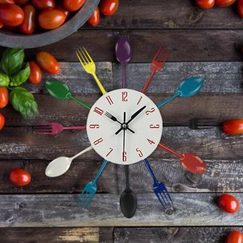 Wall Clock Modern Design Real Big Multicolor Home Decoration Cutlery Kitchen Utensil Spoon Fork Clock Wall Clock Decoration Cloc