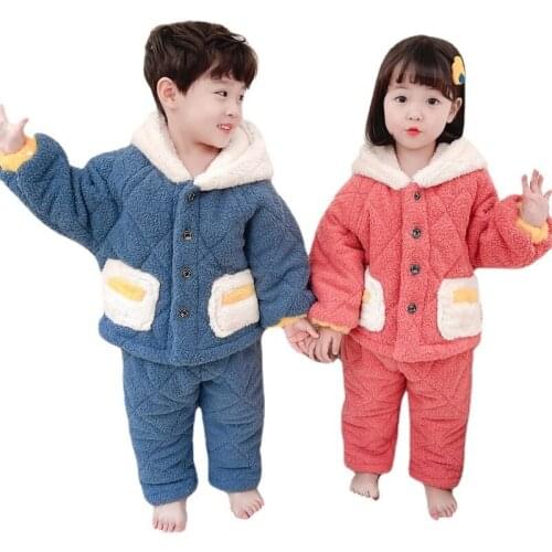 New Winter Kids Sleepwear Baby Girls Clothes Suit Fashion Children Boys Warm Hooded Coat Pants 2Pcs/Sets Toddler Casual Pajamas