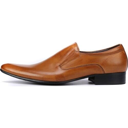 New Classic Genuine Leather Mens Dress Shoes Business Formal Wedding Office Man Brown Black Footwear Pointed Toe Slip On Loafers
