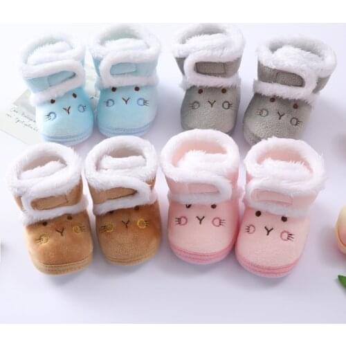 Toddler Baby Girl Boy Cartoon Bear Cotton Shoes Plus Velvet Warm Snow Boots Infant Soft Sole Walking Shoes