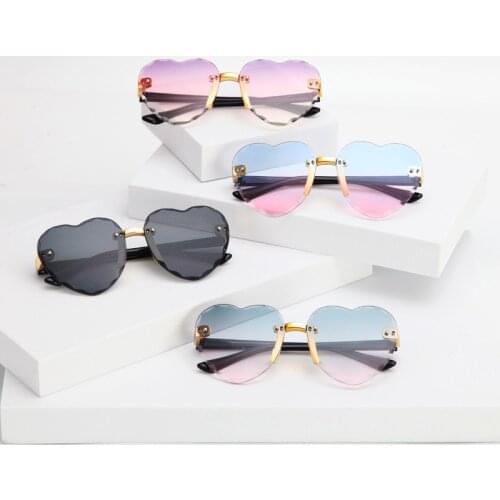 Child Cute Heart Rimless Frame Sunglasses Children Kids Pink Lens Fashion Boys Girls UV400 Protection Eyewear Goggles Shades