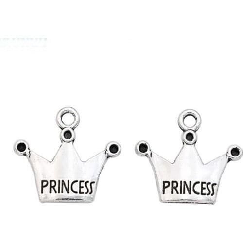 40pcs Antique Silver Plated Crown Princess Charms Pendants for Bracelet Earrings Jewelry Making DIY Handmade Craft 17X18mm