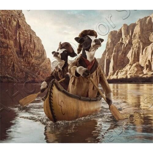 RM00125 Mosaic Needlework 5D Diy Diamond Painting Cartoon Animal Cow&boat Cross Stitch Square Rhinestone Drill 3D Diamond Embroi