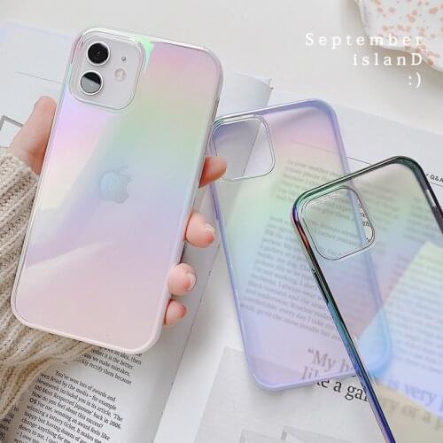 Luxury Square Glossy Electroplating transparent laser rainbow soft Phone Case For iPhone 11 11Pro 12 12Pro Max 12mini cover