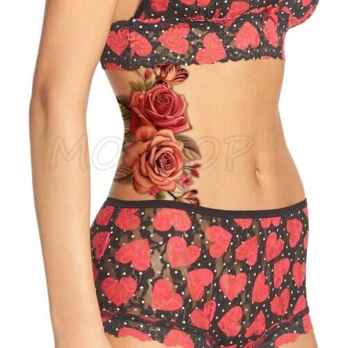 Pink Bloom Rose Water Transfer Tattoo Stickers Women Body Chest Art Temporary Girl Waist Bracelet Flash Tatoos Flower