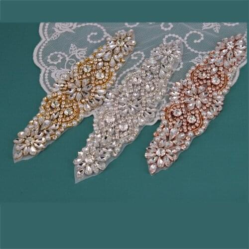 Crystal Rhinestone Applique with Pearls for Bridal Belt Wedding Dress Garters Headpieces