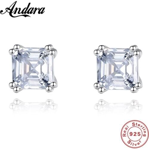High Jewelry S925 Sterling Silver Stud Earrings Square Prong Set AAA Grade Zircon Crystals For Womens Jewelry Gifts