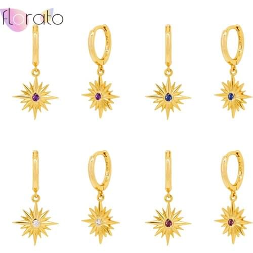 925 Sterling Silver Star Drop Earrings White Purple Sapphire Crystal Huggie Earrings Exquisite Female Fashion Korean Jewelry