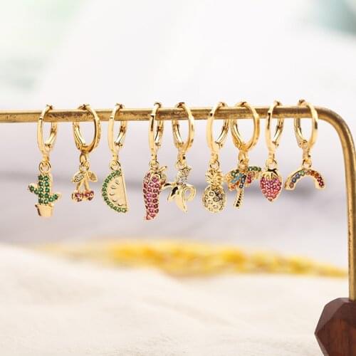Drop Charm Earrings for Women Gold Fruit Dangle Earrings 1pcs Copper CZ Korean Earings Boho Fashion Indian Jewelry 2020